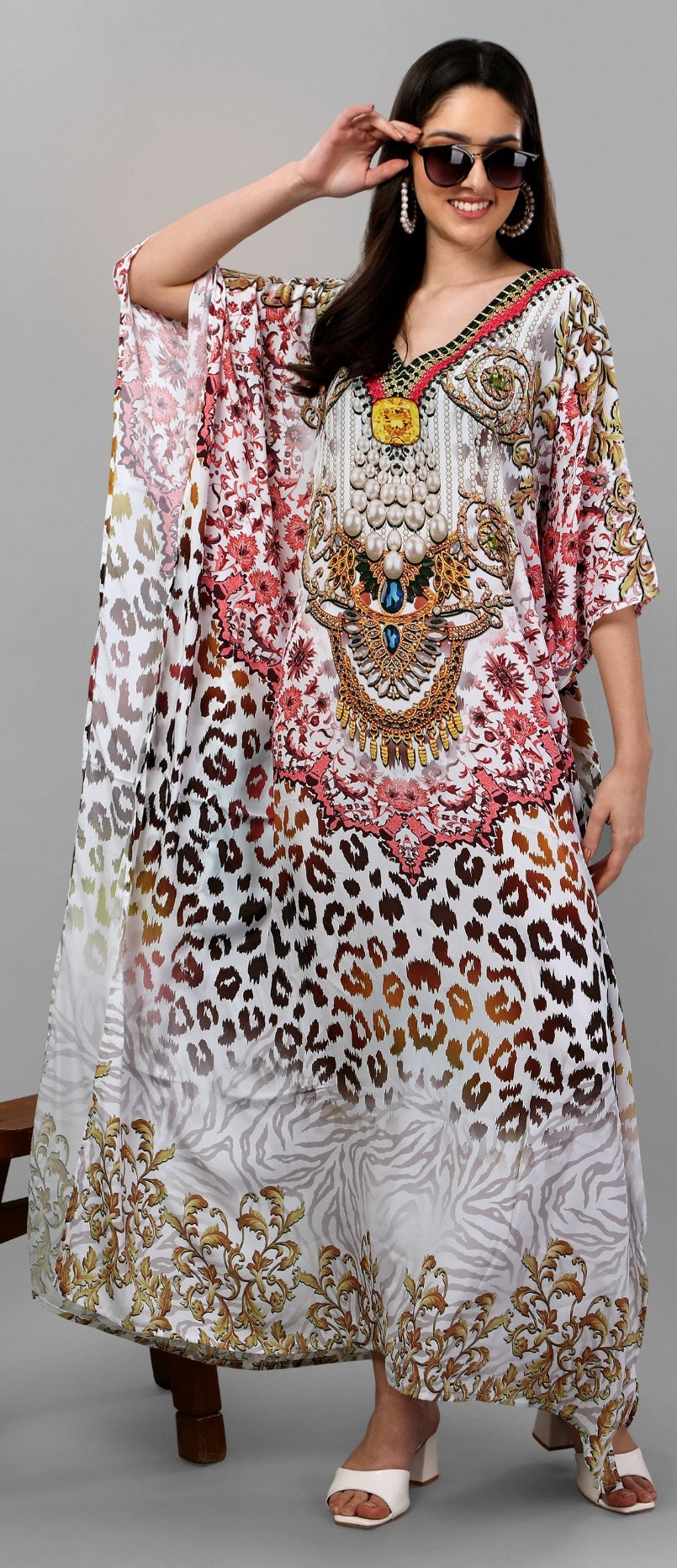 Multi color feather silk kaftan for women