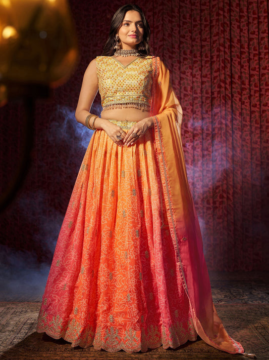Orange color organza lehenga choli images