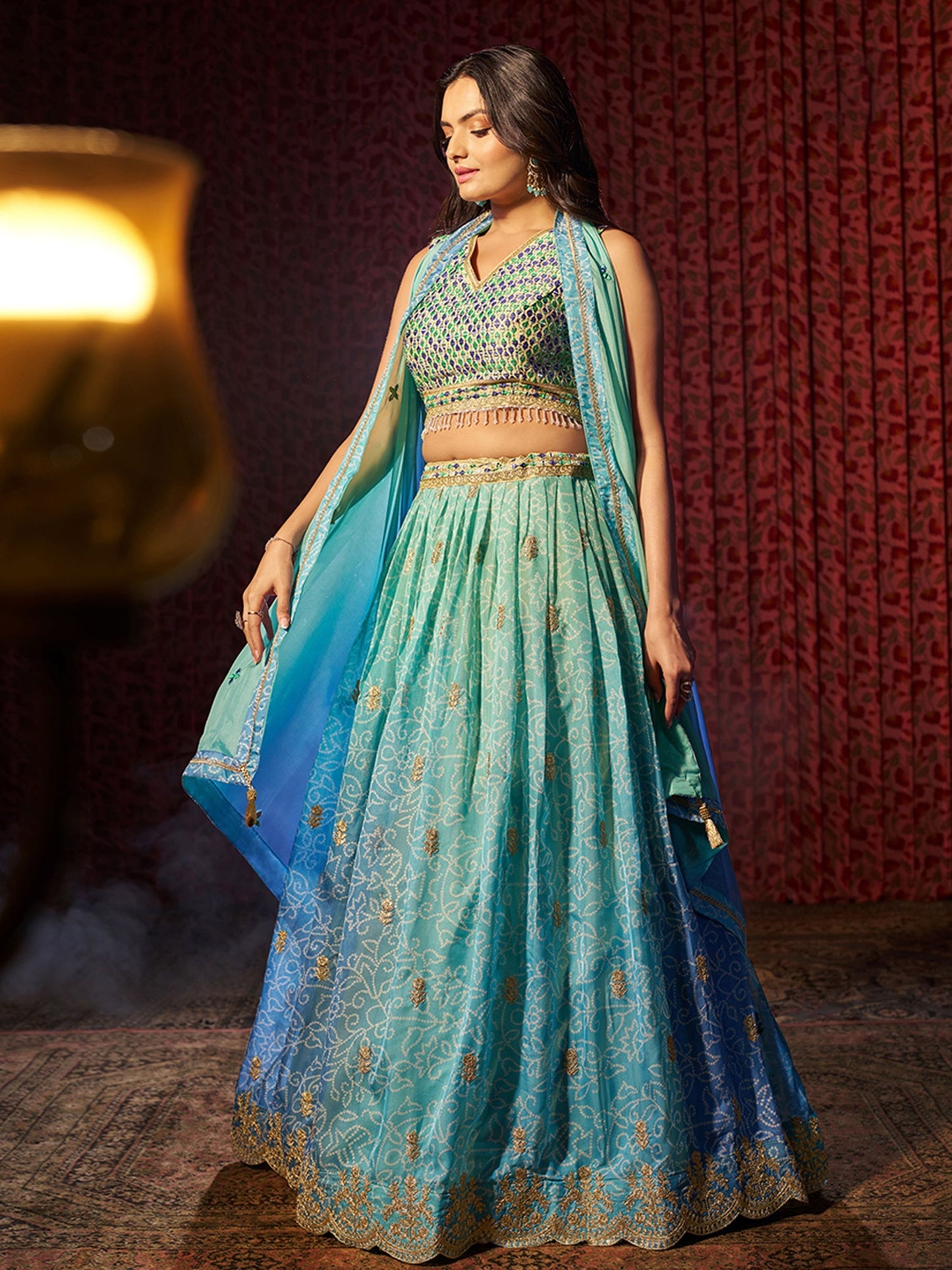 Sky blue Lehenga with jewellery