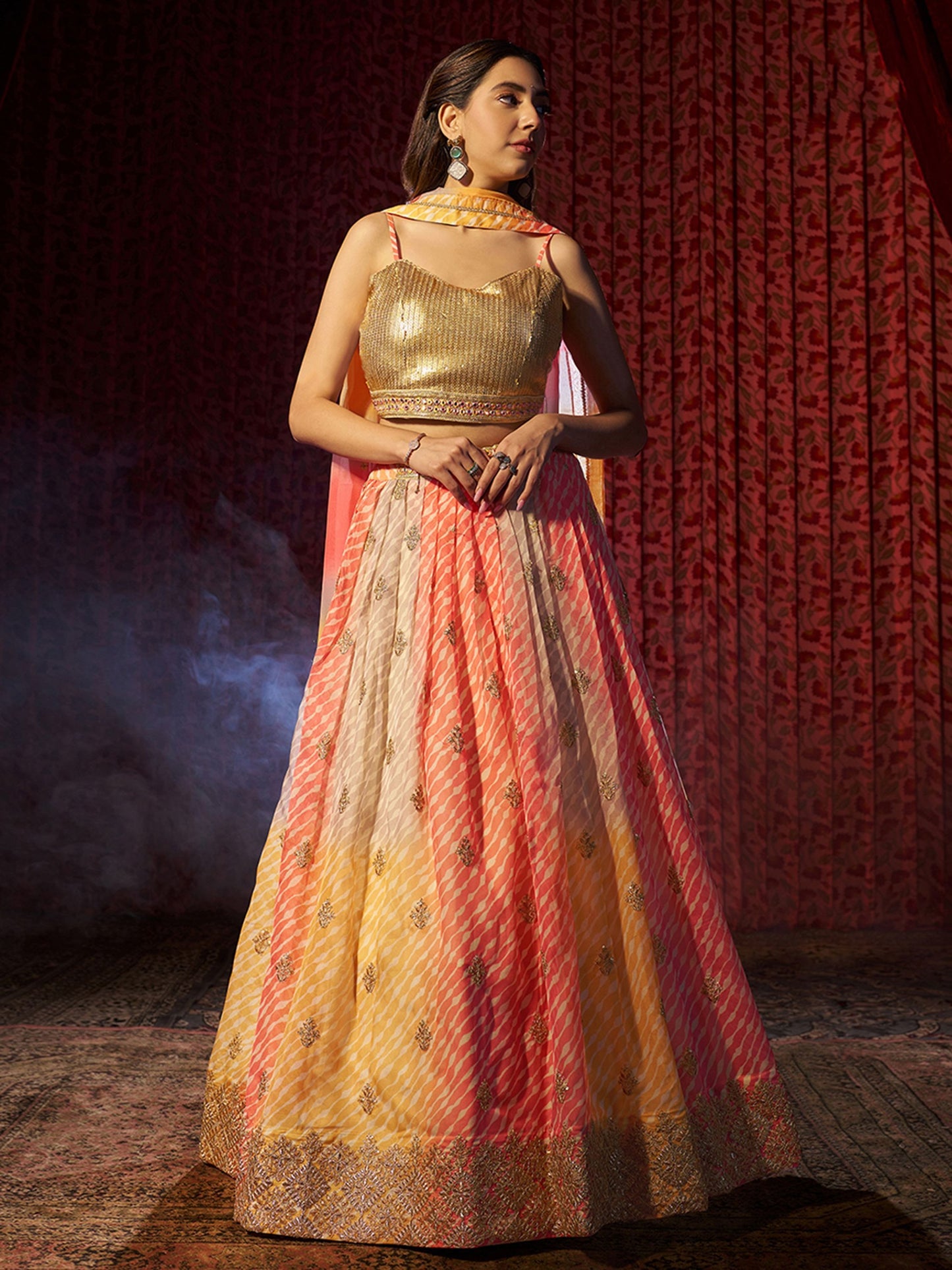 Simple multi color organza lehenga choli for women