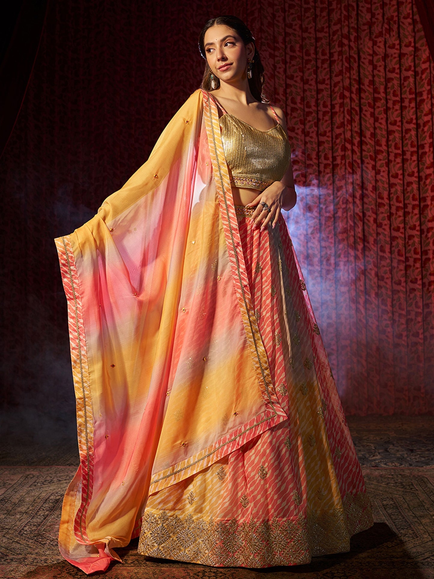 Multi color organza lehenga choli for women with price