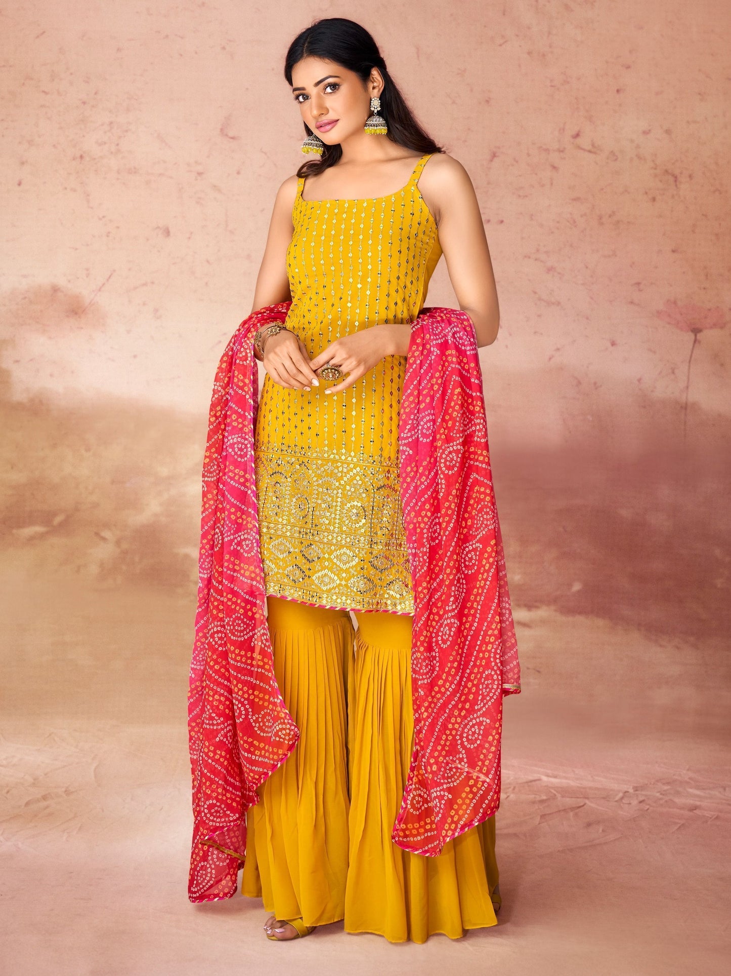 Yellow color georgette sharara suit images