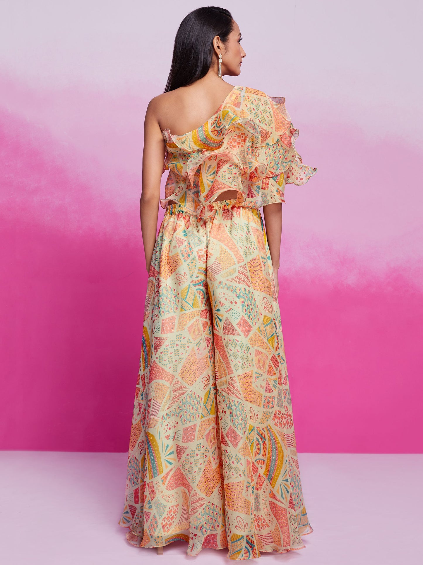 Cream color organza printed co-ord set design