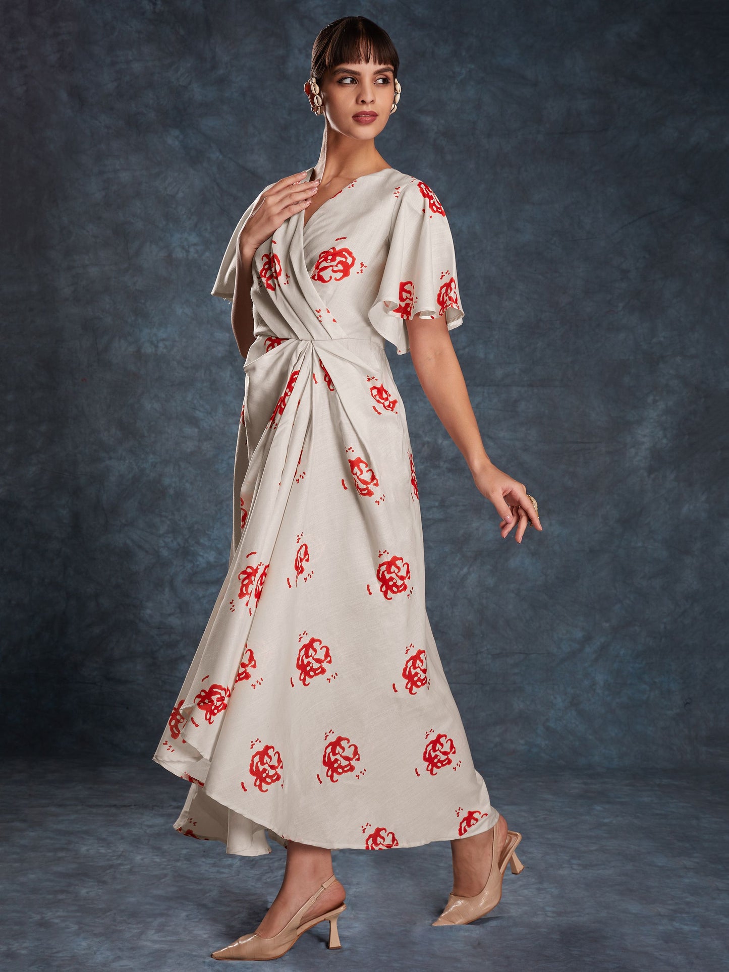 Cream color linen printed maxi dress online