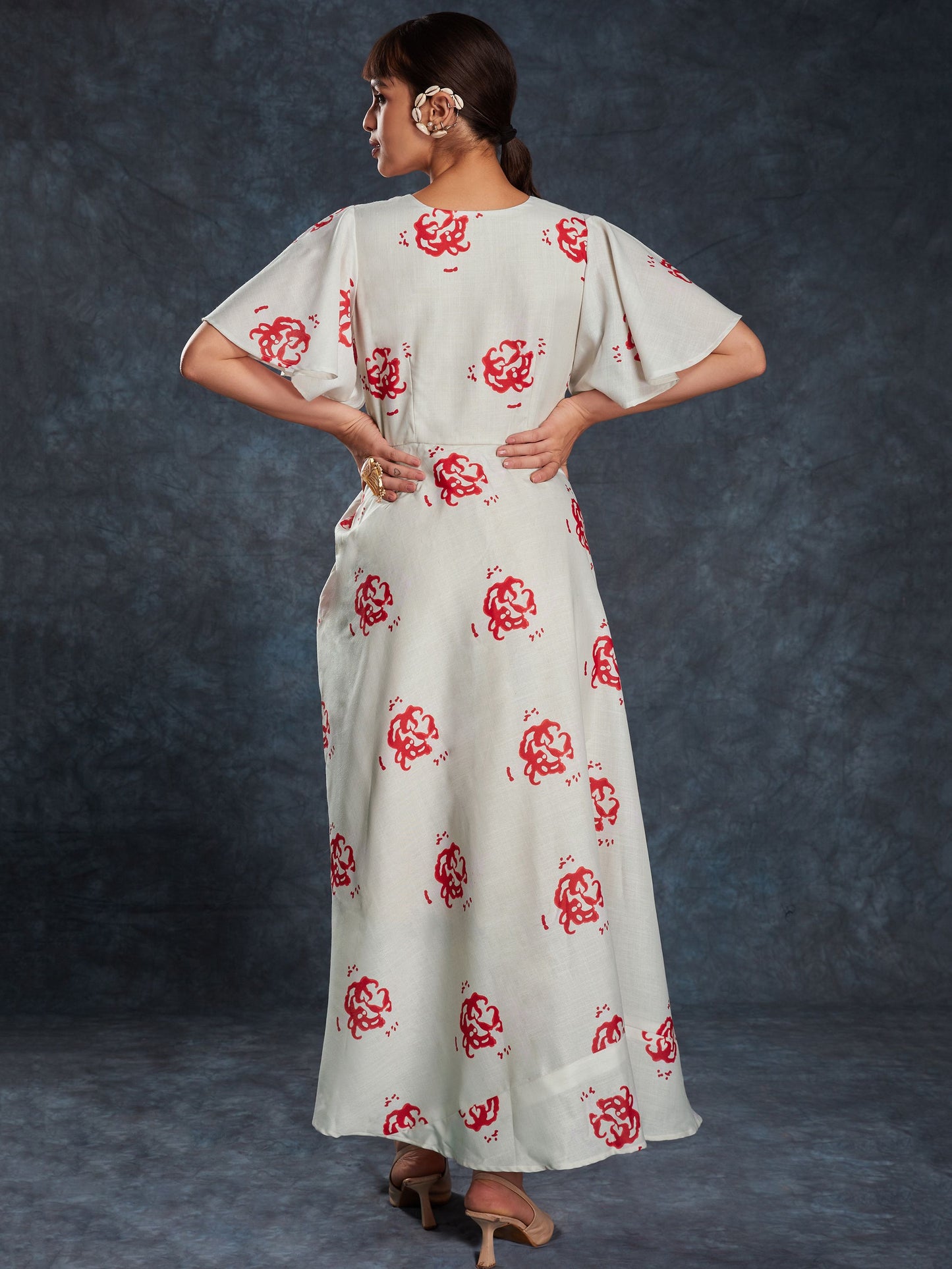 Cream color linen printed maxi dress price