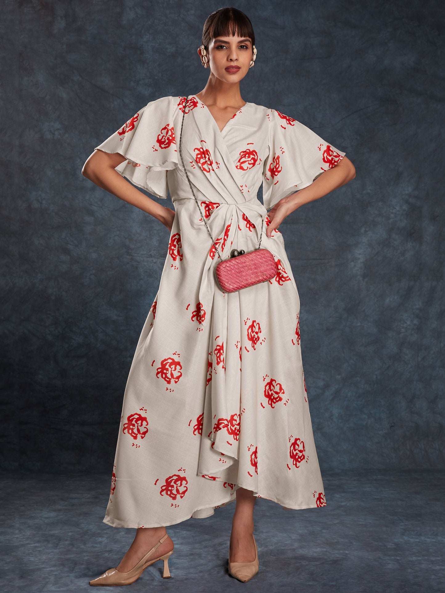 Cream color linen printed maxi dress price
