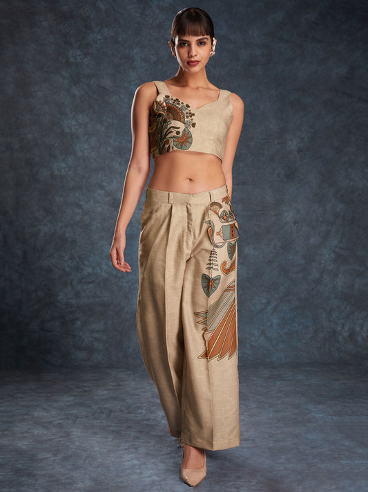 Brown color linen printed top and pant price