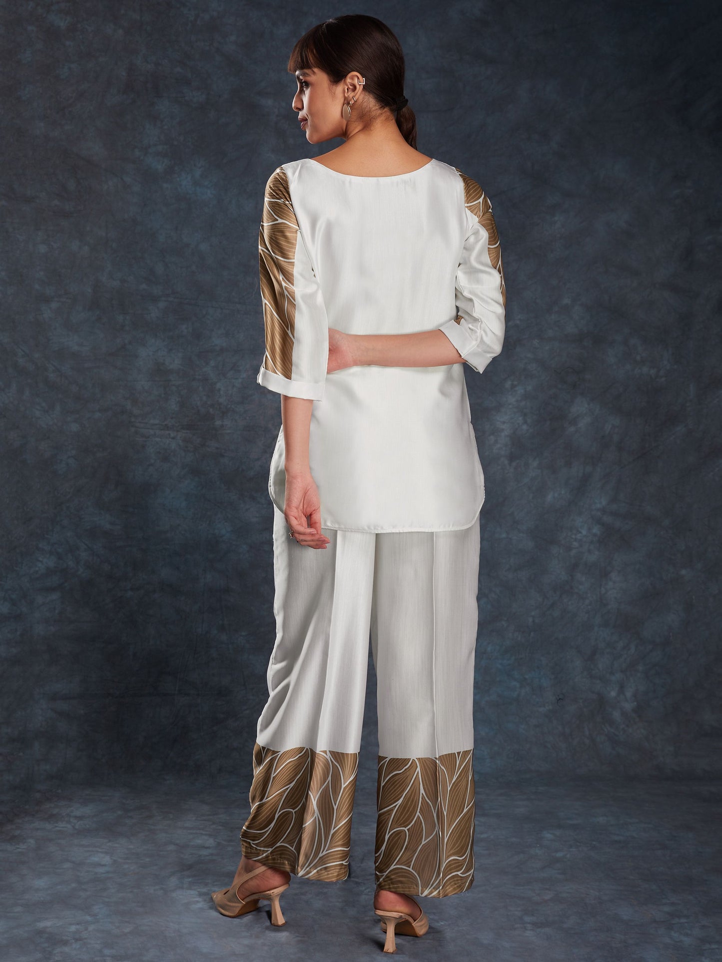 White color linen printed top and pant for party