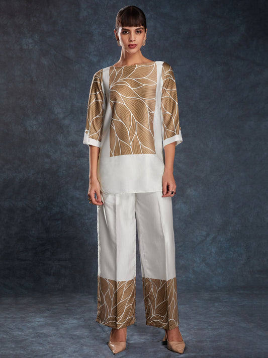 White color linen printed top and pant