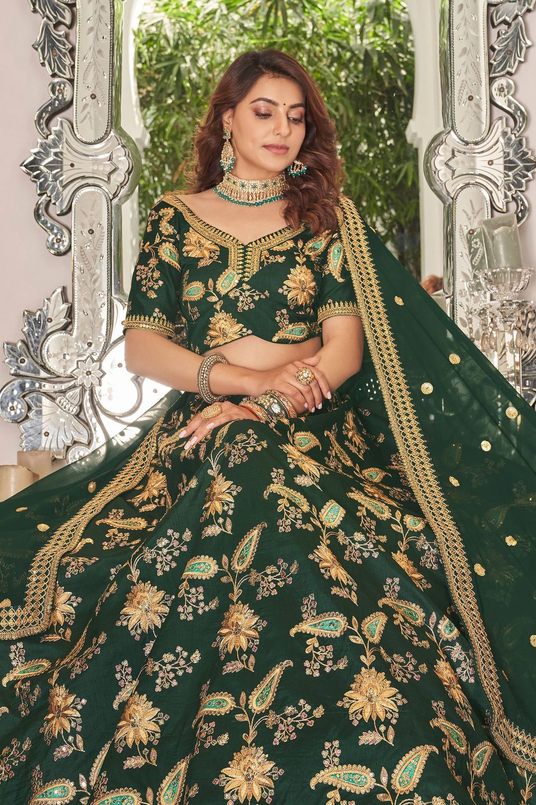 Green colour lehenga for engagement