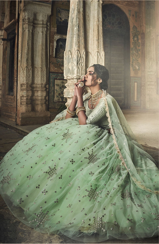 Gorgeous Green Lehenga Choli For Engagement Wear