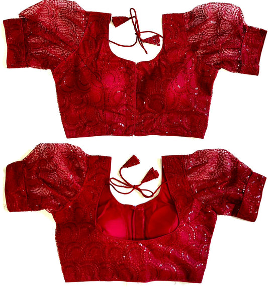 maroon color net sarees blouse for wedding