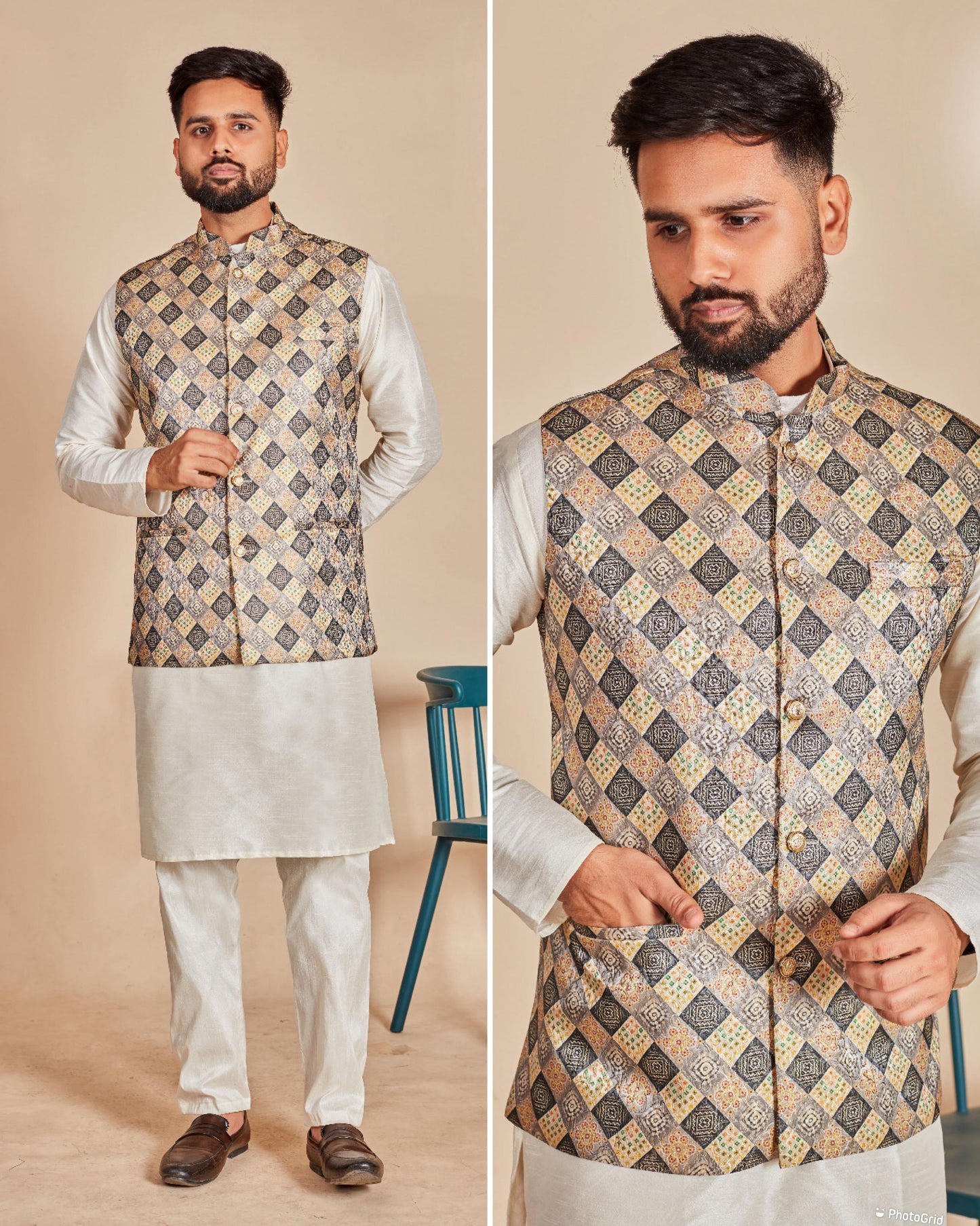 White Kurta Pajama with Jacket Punjabi Style