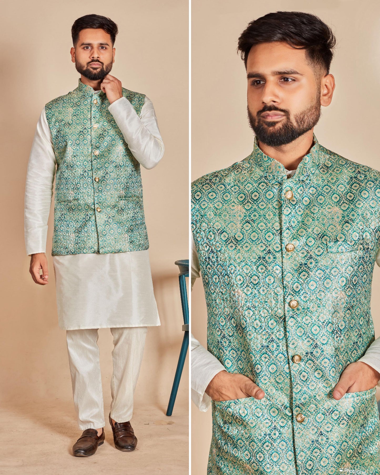 Men modern kurta pajama with jacket for wedding