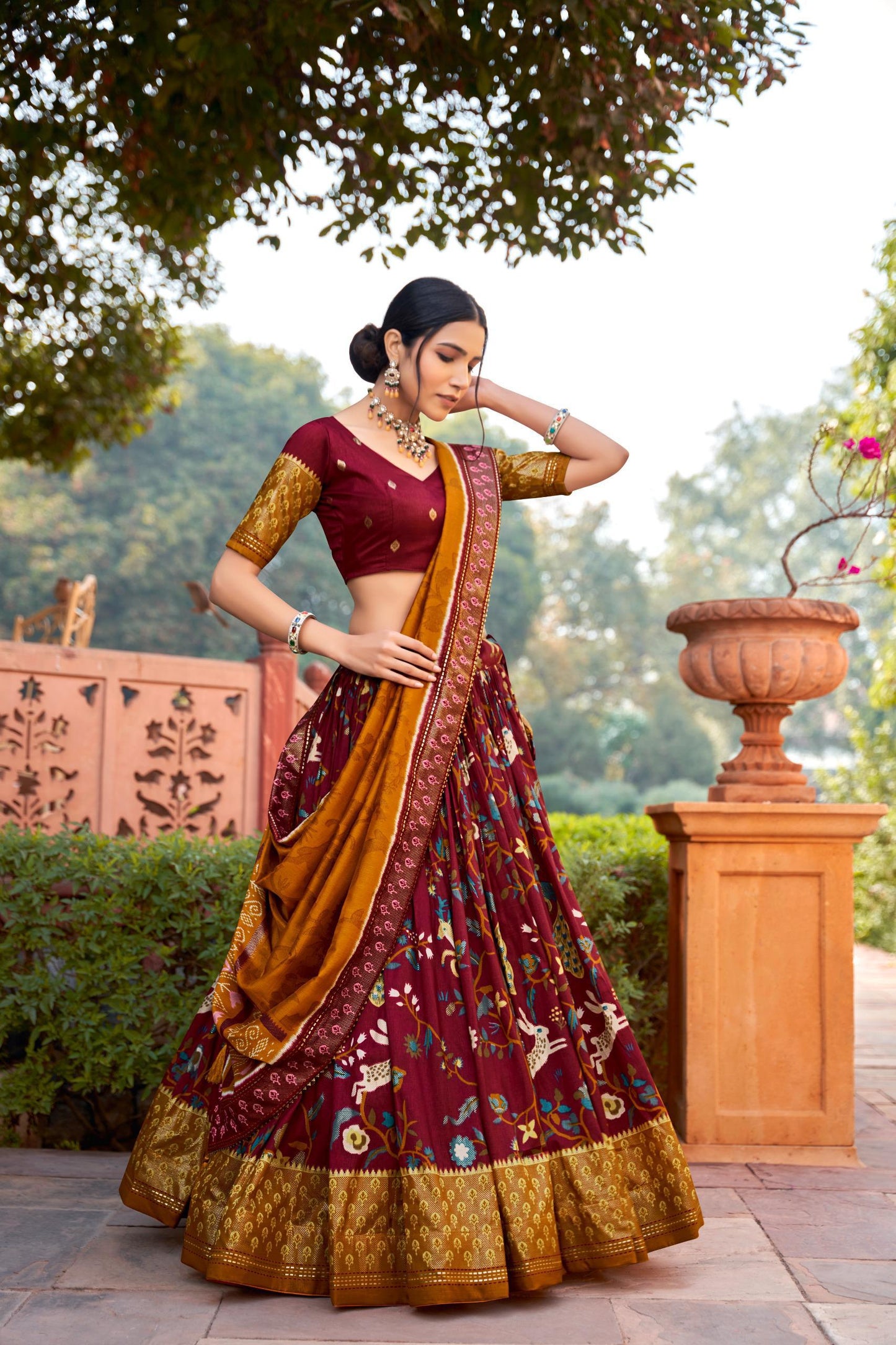 Maroon Color Silk patola foil print design lehenga choli with price
