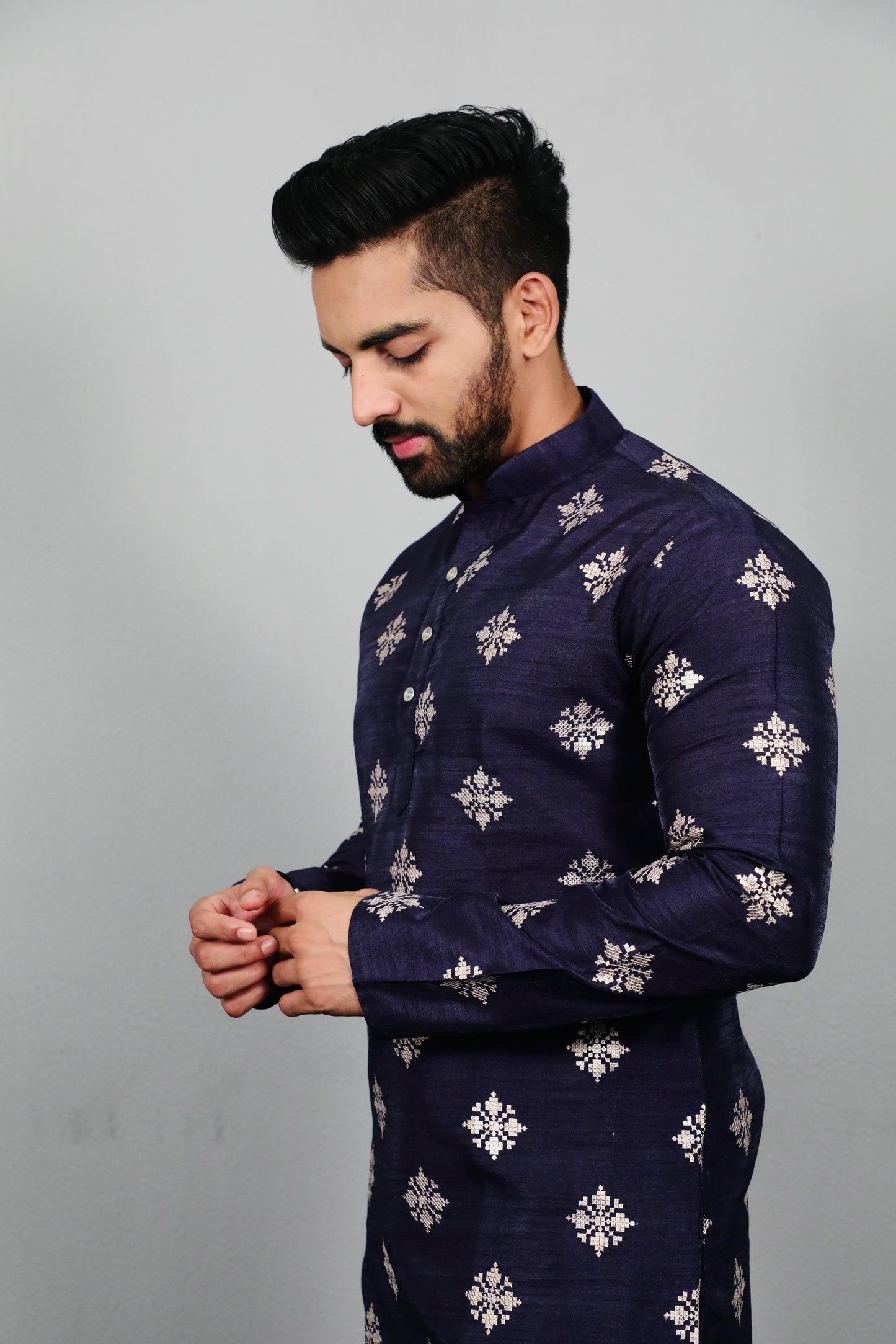 Silk blue mens kurta pajama for party