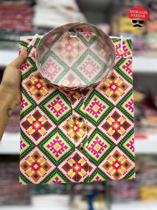 Designer Soft Cotton Print Kurta Set For Men