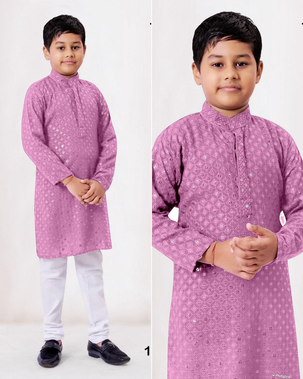 Wine Chikankari Kurta For Kids Boys Ethnic Wear Kurta Pyjama