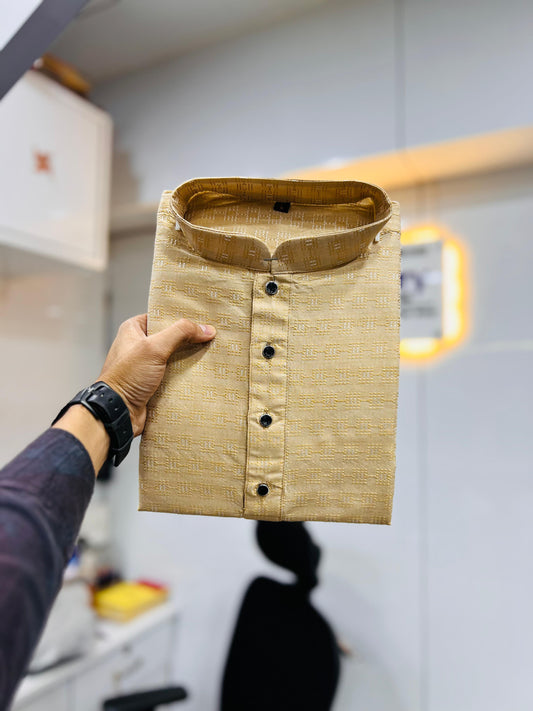 Premium Golden Poshak Mens Kurta Pajama Set