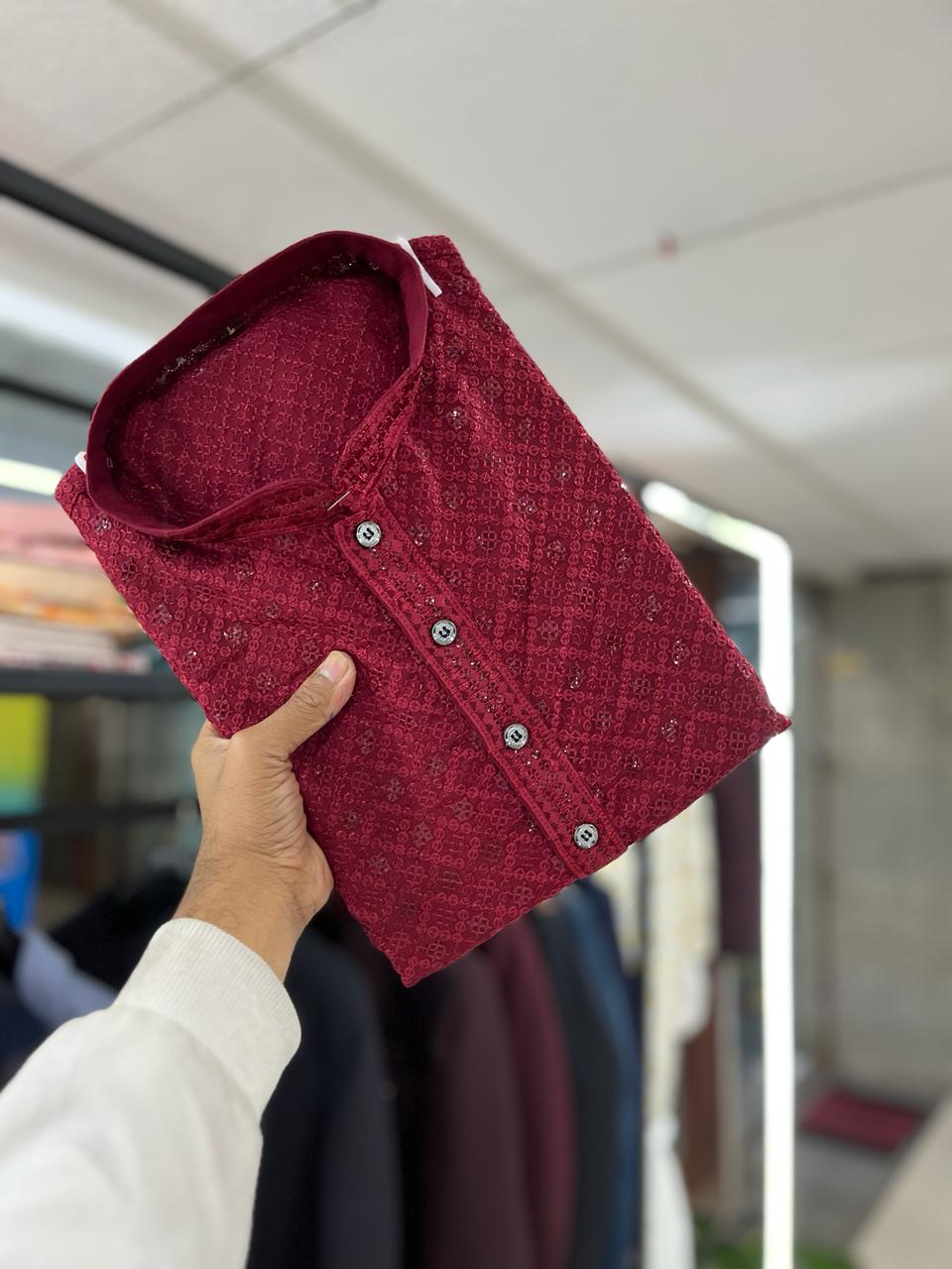 Maroon party kurta pajama for men