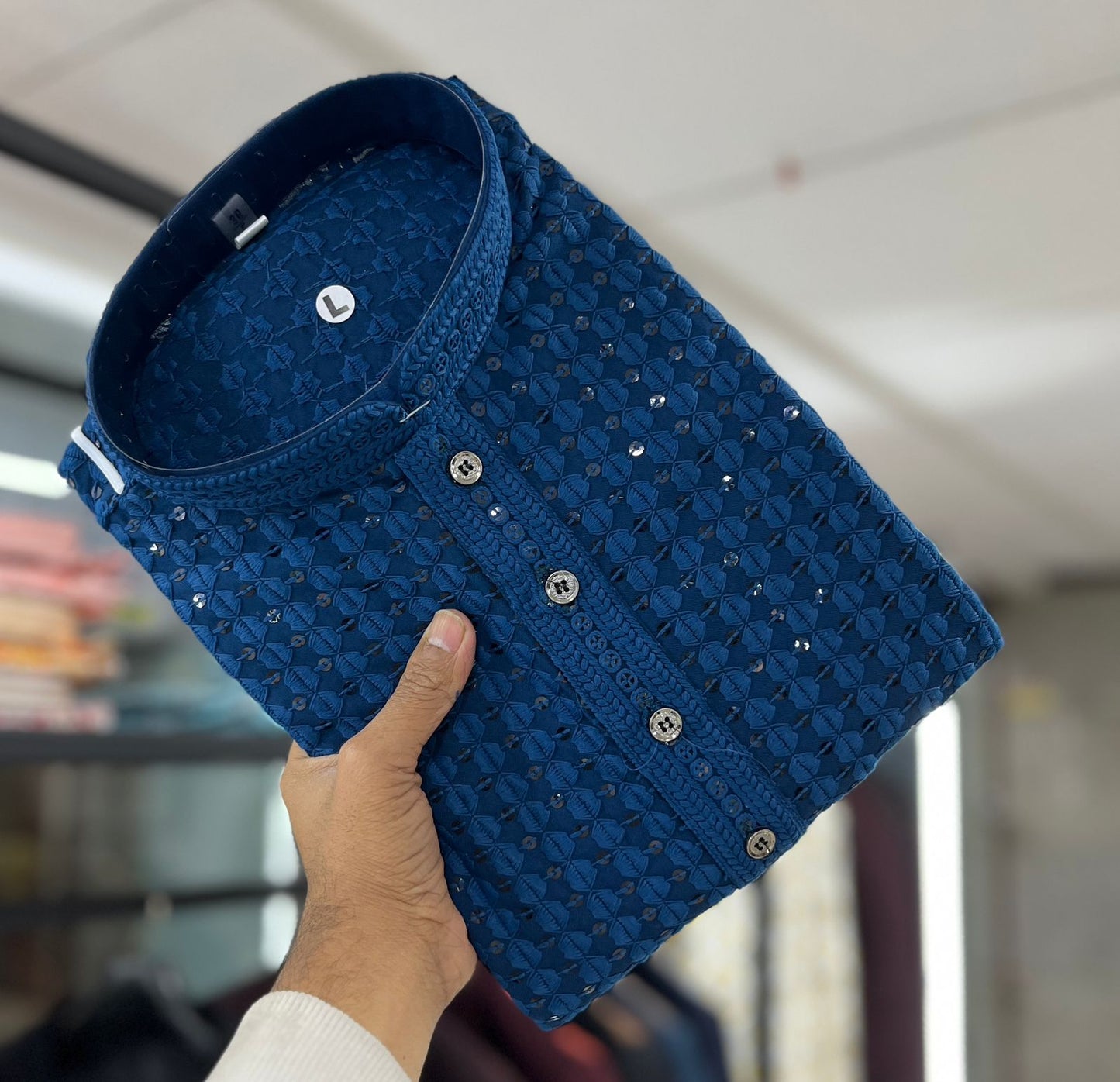 Blue color sequins work kurta