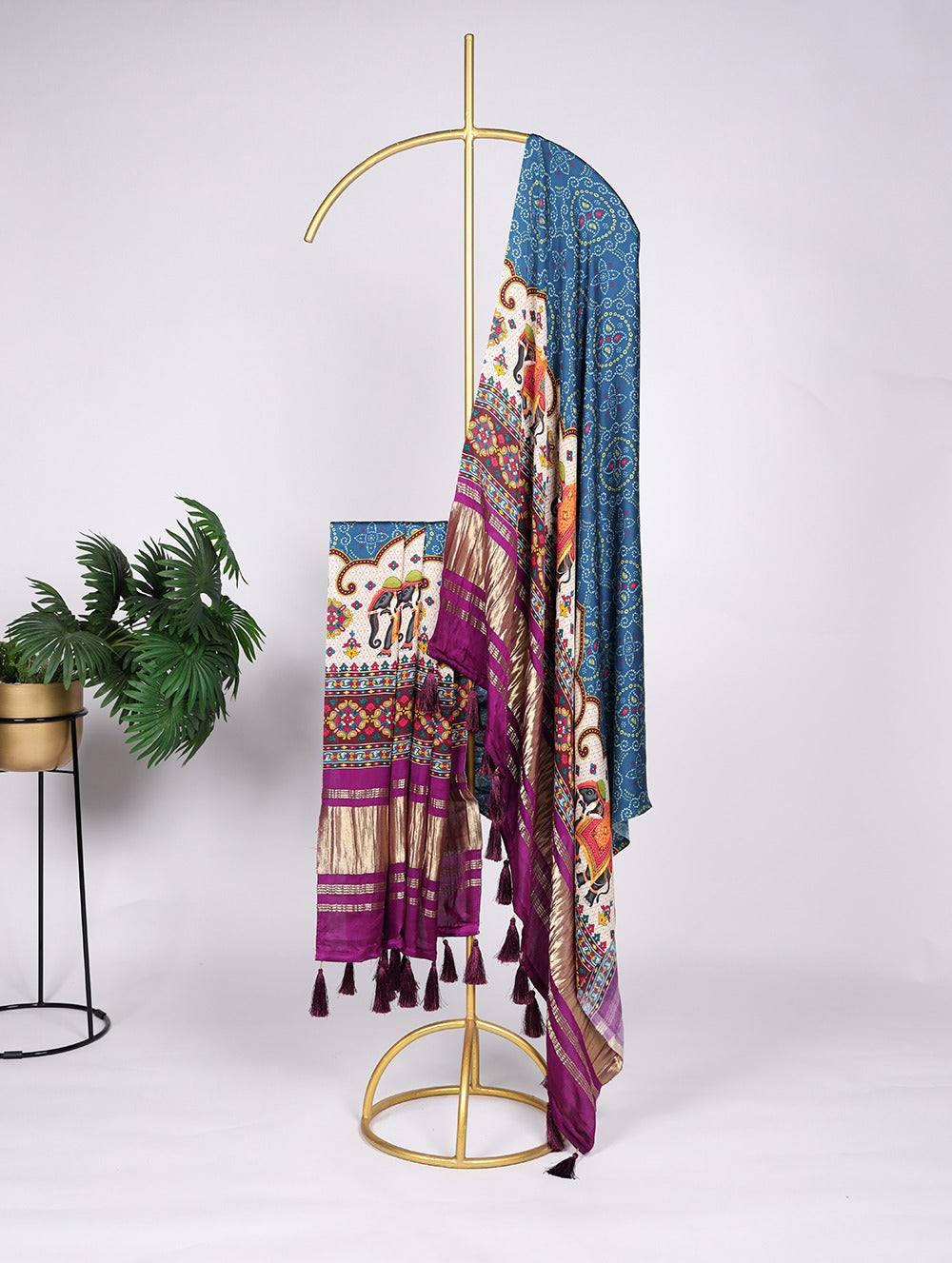 Blue color gaji silk for lehenga