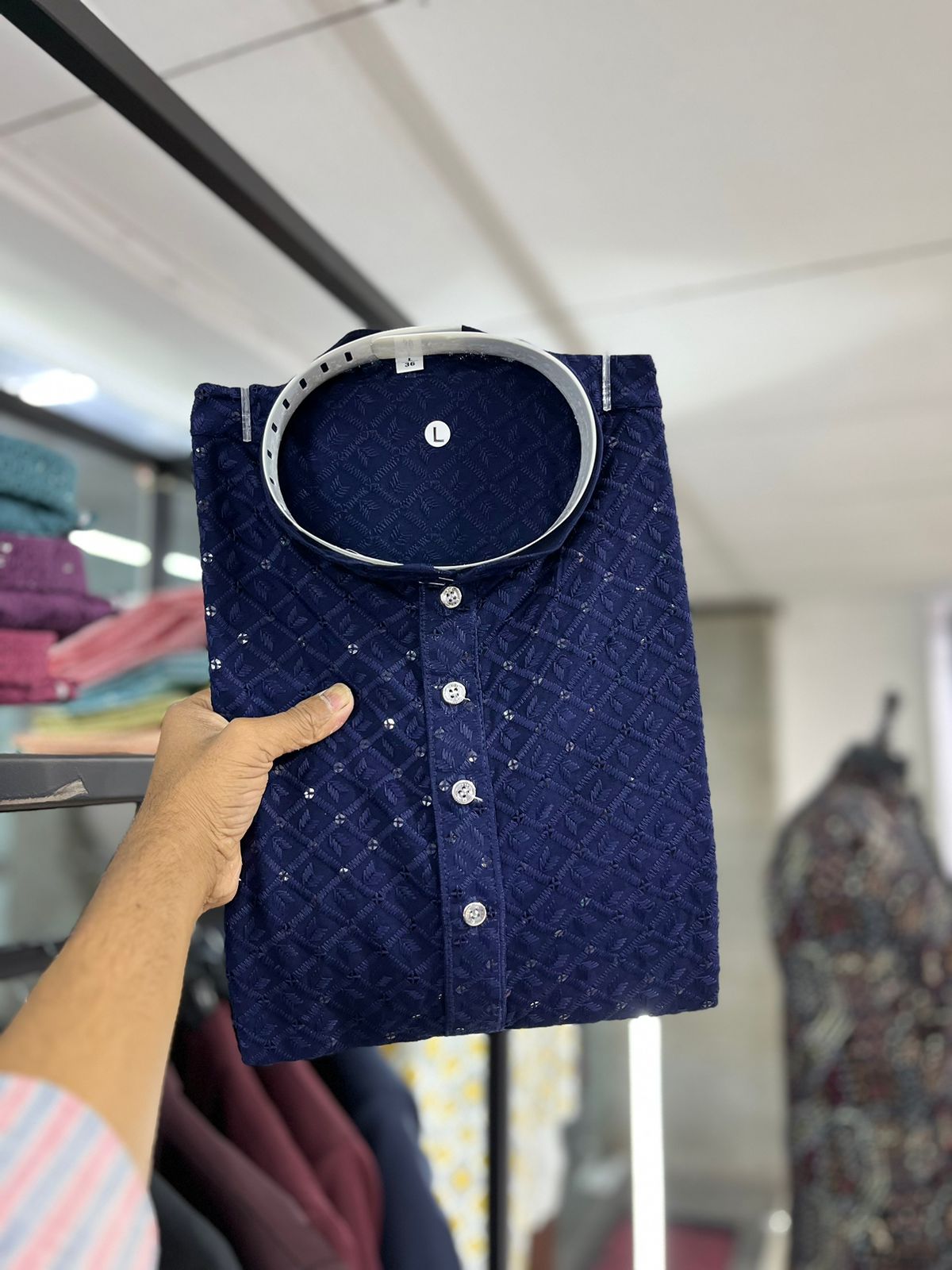 Navy blue color kurta pajama set