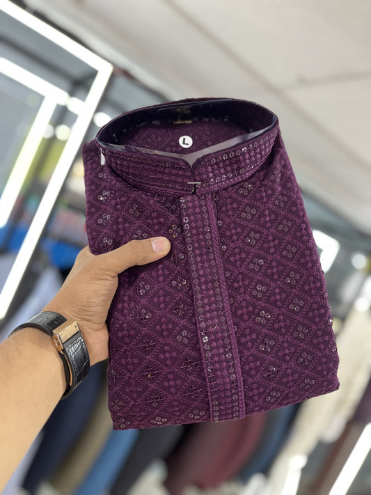 Mens purple color rayon kurta
