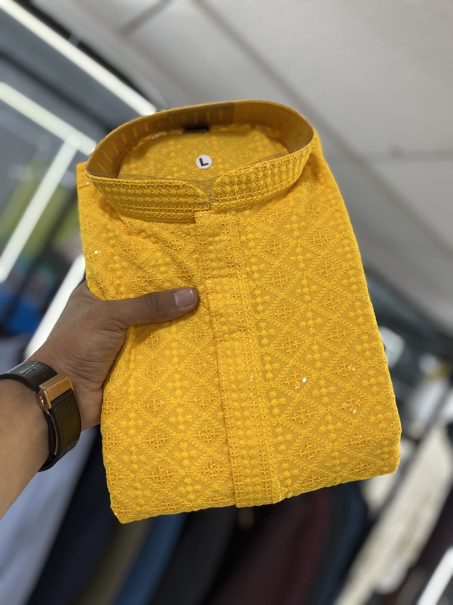 Yellow color mens kurta for haldi