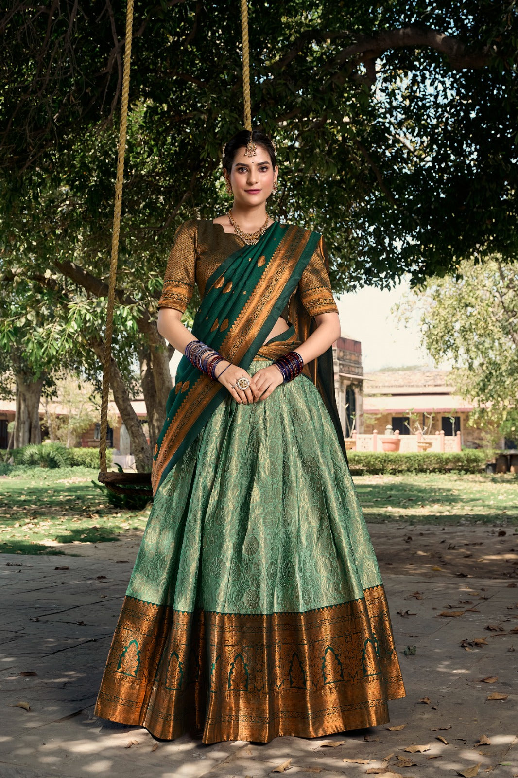 Green color traditional lehenga choli