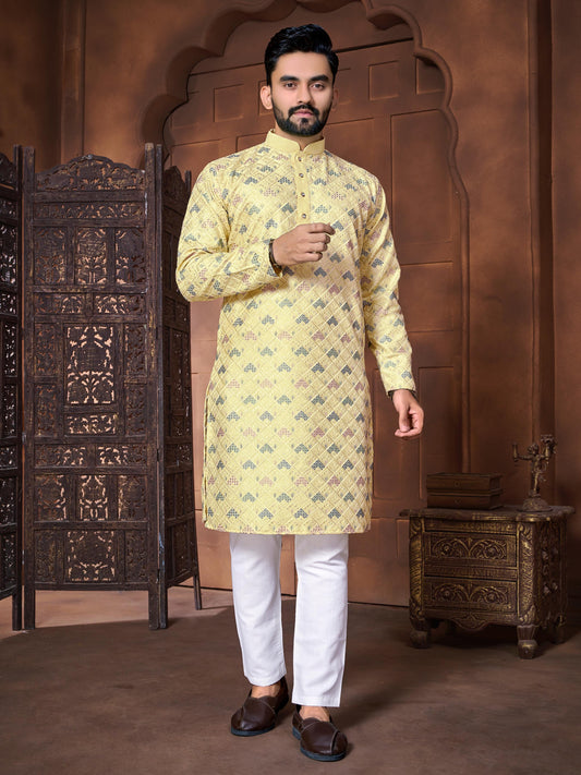 Yellow color designer kurta pajama set
