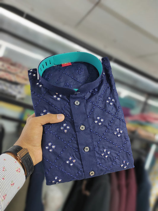 Blue color mirror work kurta with price