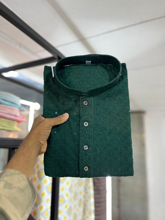 Green rayon kurta for wedding