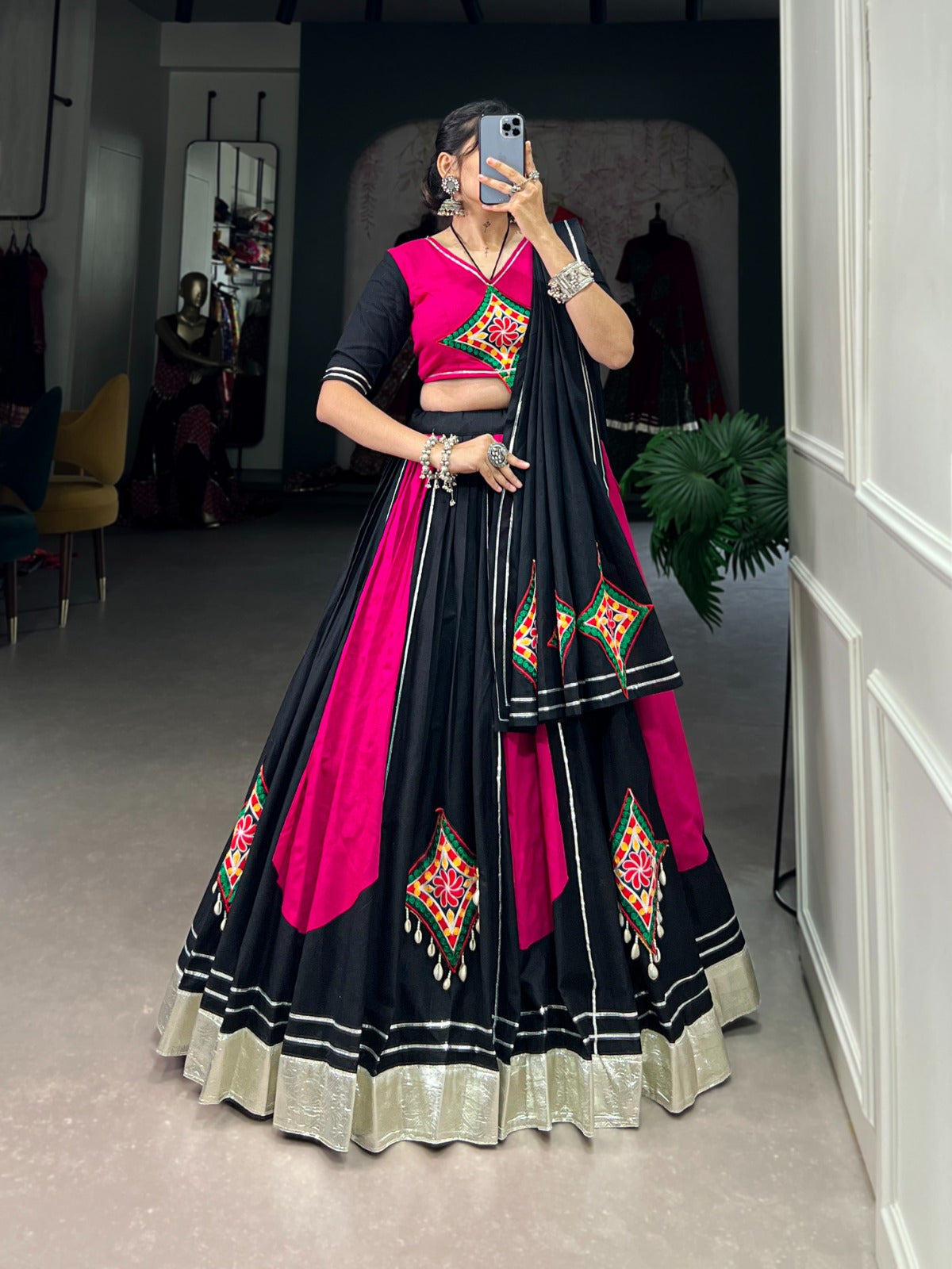 Pink Navratri Special Dress For Ladies Garba Special Pink Black Navratri Chaniya Choli For Women Pink Navratri Special Dress For Ladies Garba Special Pink Black Navratri Chaniya Choli For Women