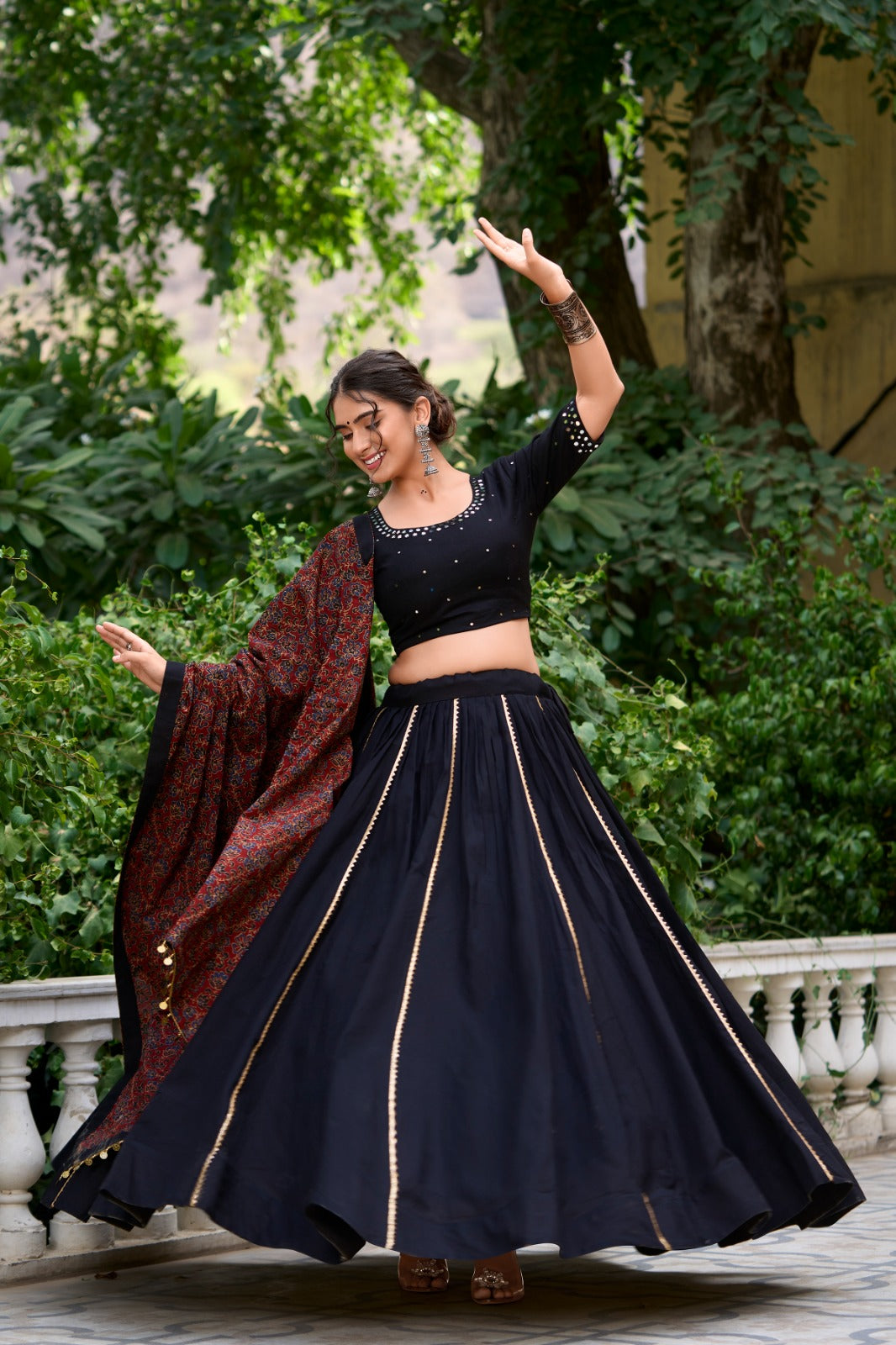 Black Cotton Lehenga Choli with Gota Patti for Wedding Wear