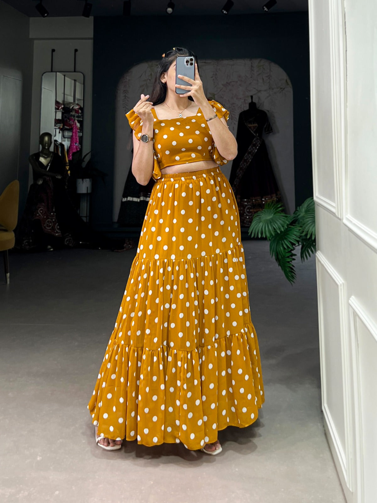 Mustard Fancy top and bottom lehenga and blouse set online shopping