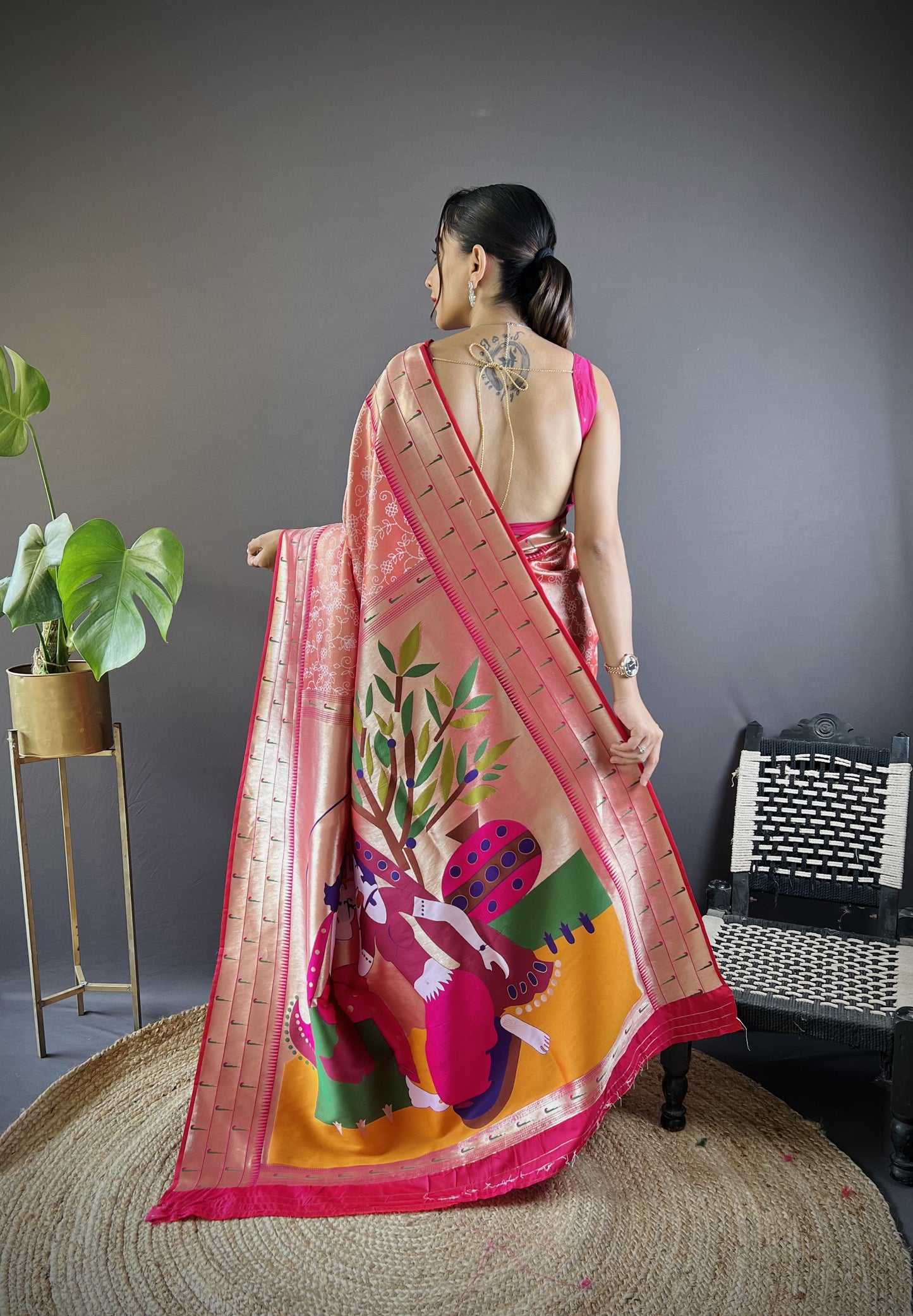 Peach color banarasi silk saree for women online