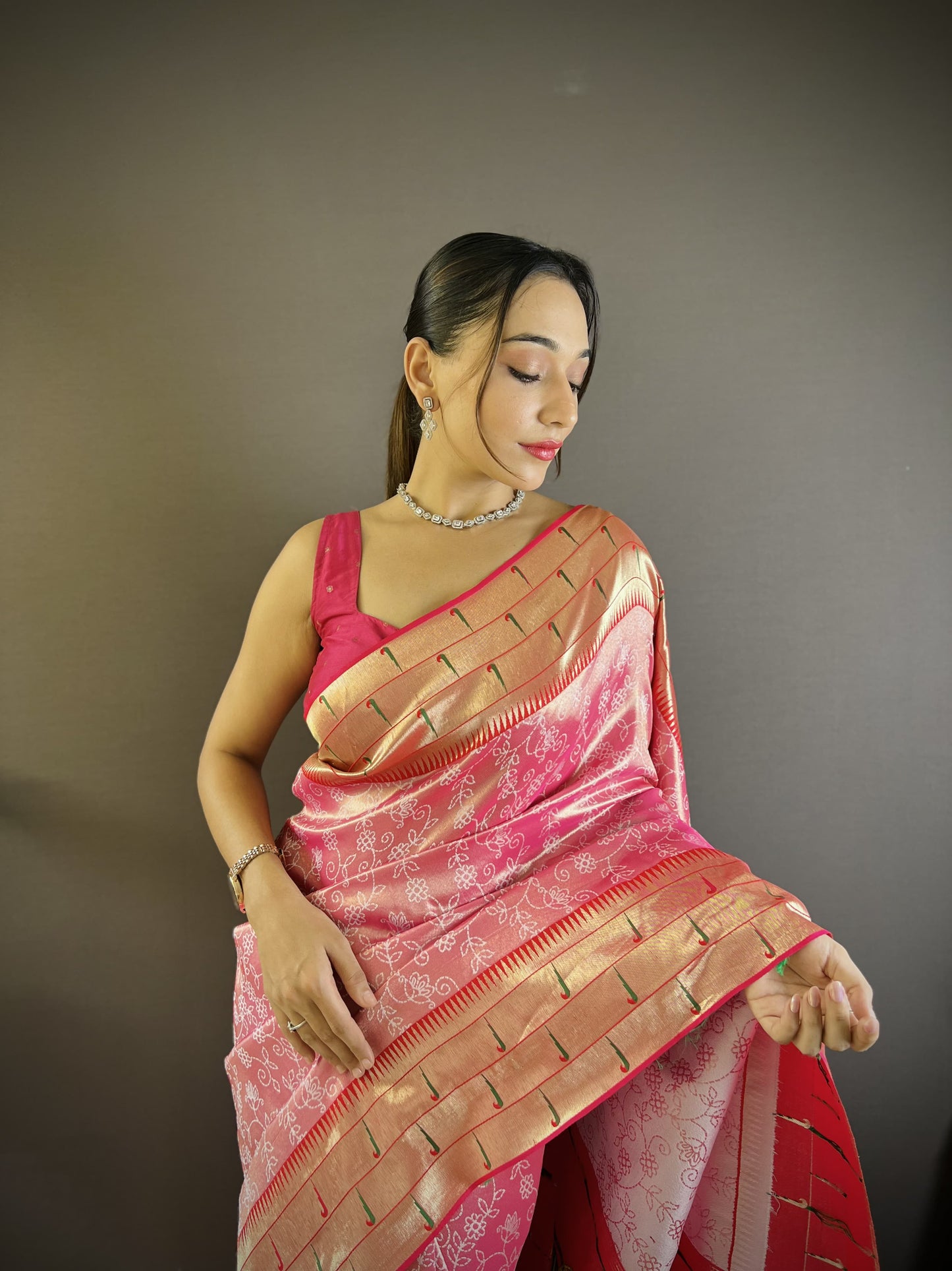 Party wear pink silk weaving saree for women online shopping