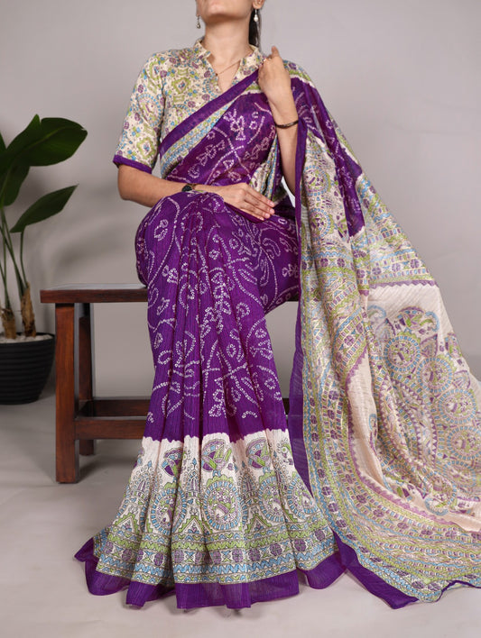 Purple Green Silk Madhubani Saree online