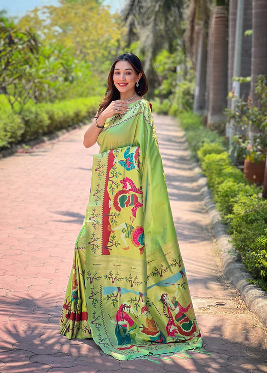 trendy green paithani sarees