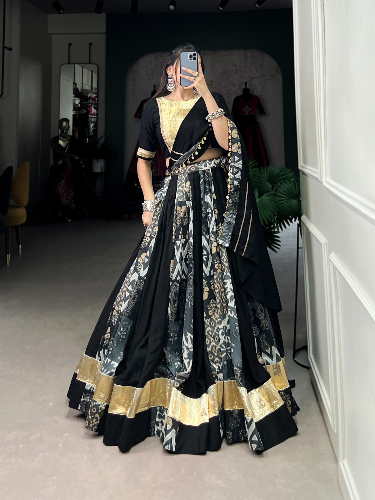 Black color color combination lehenga choli