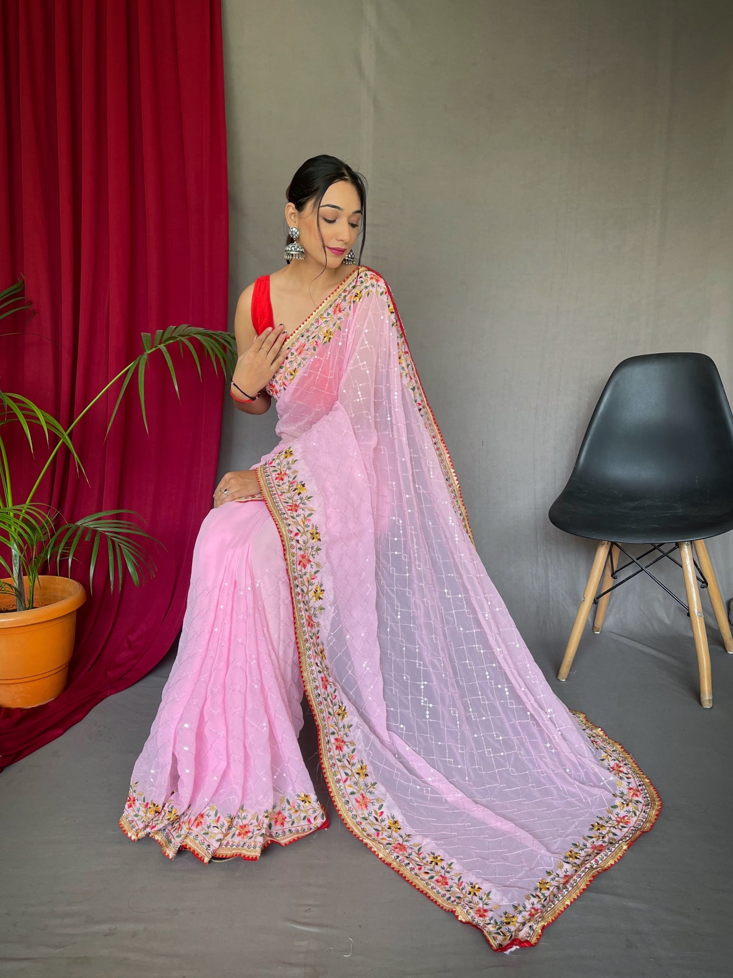 Pink Georgette Sarees Party Wear