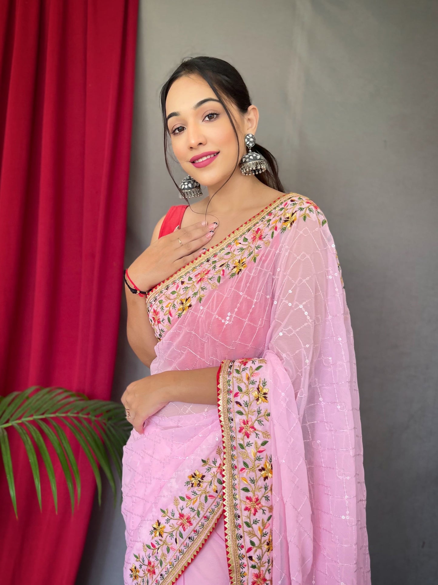 Baby Pink Georgette Saree