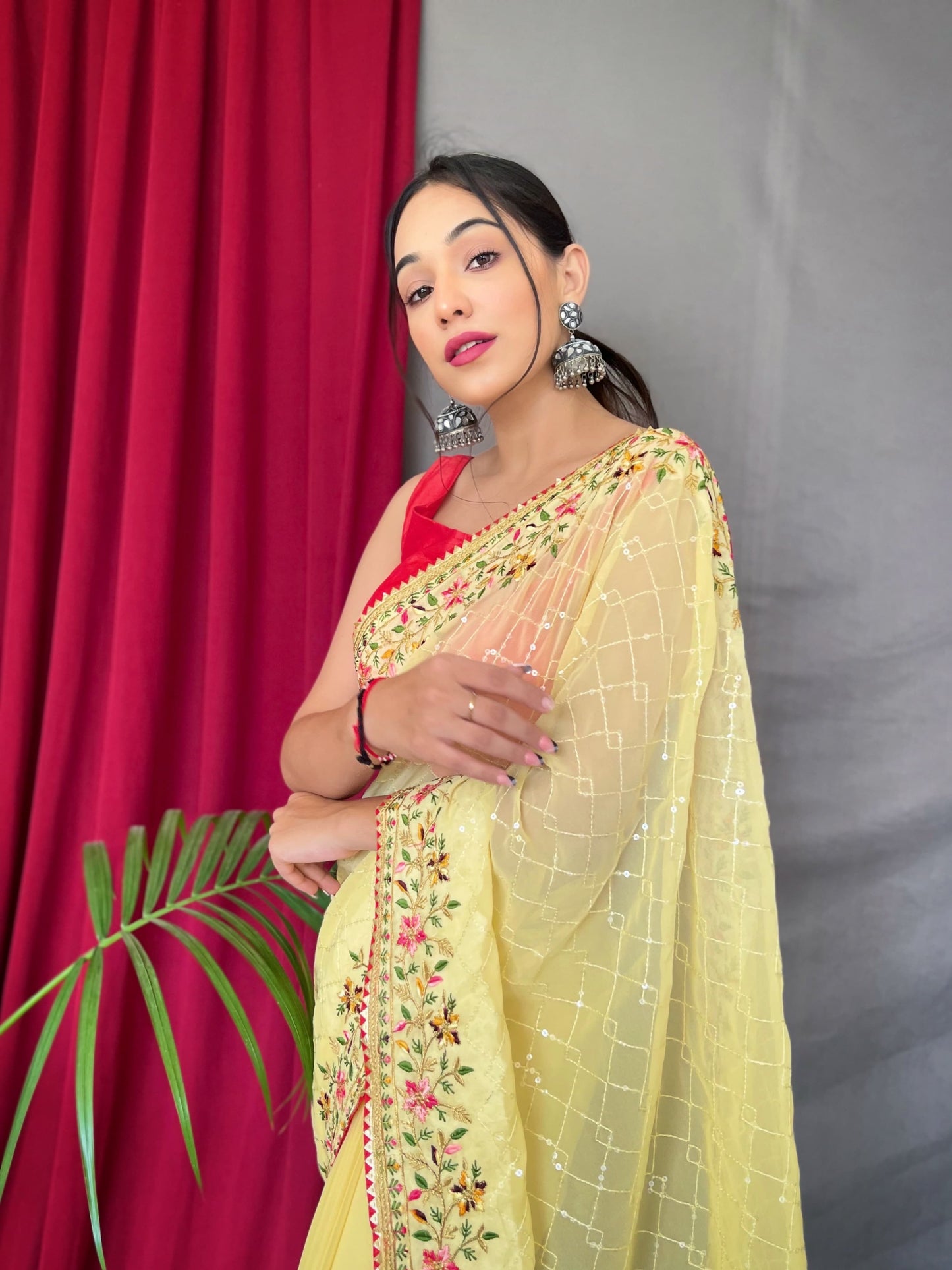 Yellow georgette saree for women images
