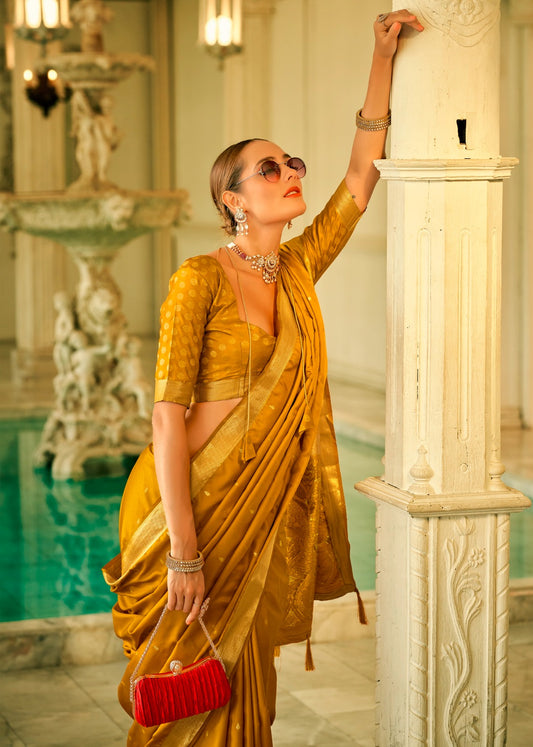 Modern Handwoven Sattin Designer Saree for Wedding Wear