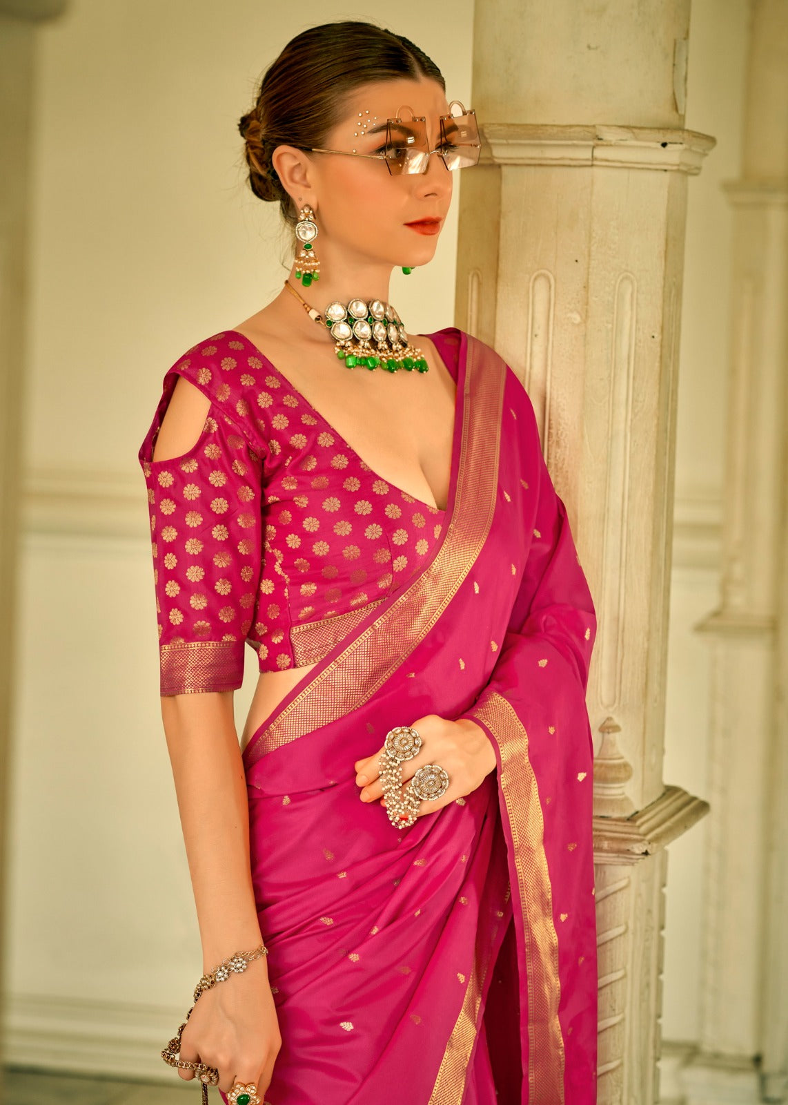 Dark Pink Satin Saree