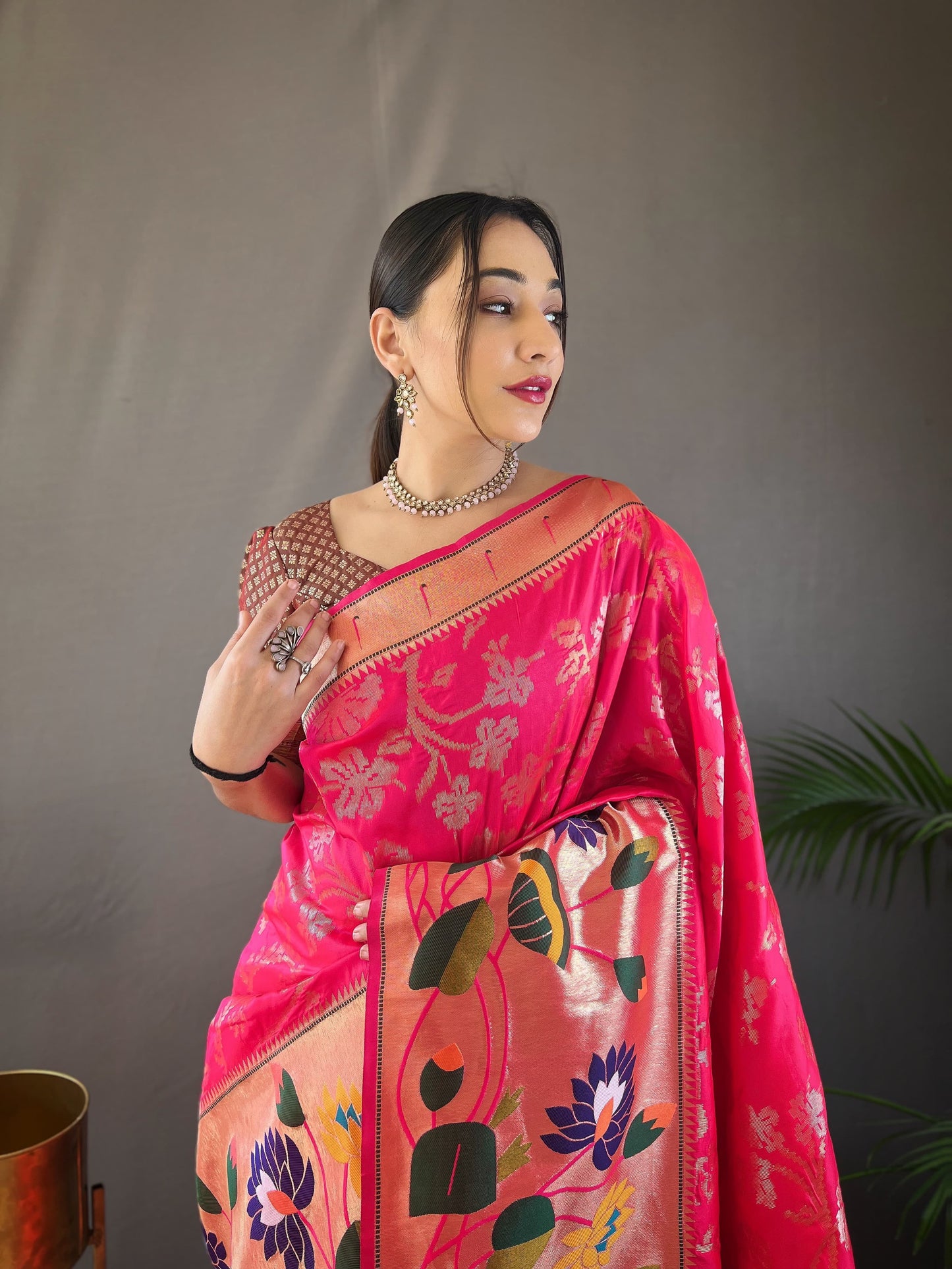 Pink paithani silk saree for women price