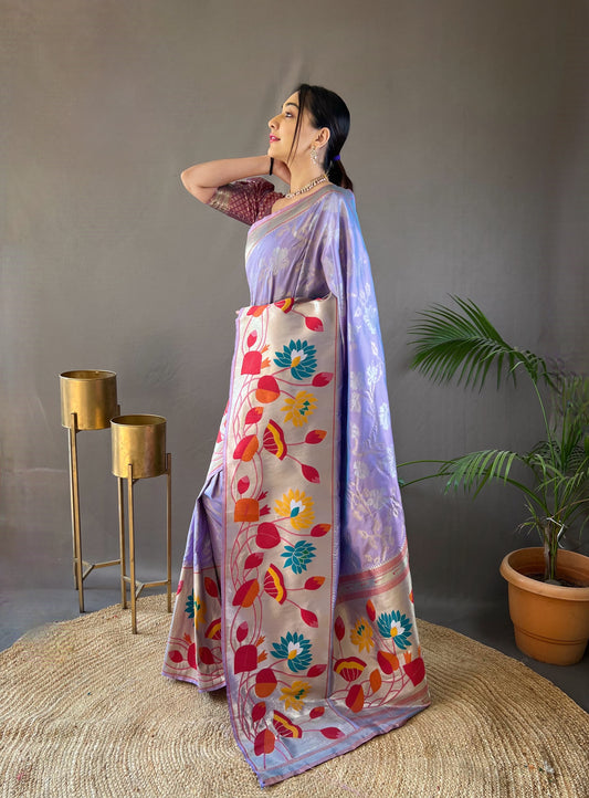 Lavender paithani silk saree for women price