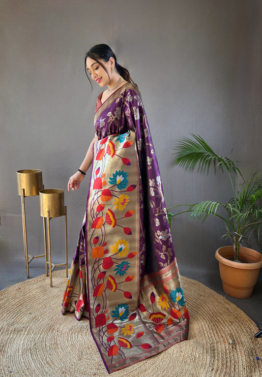 Wine paithani silk saree for women price