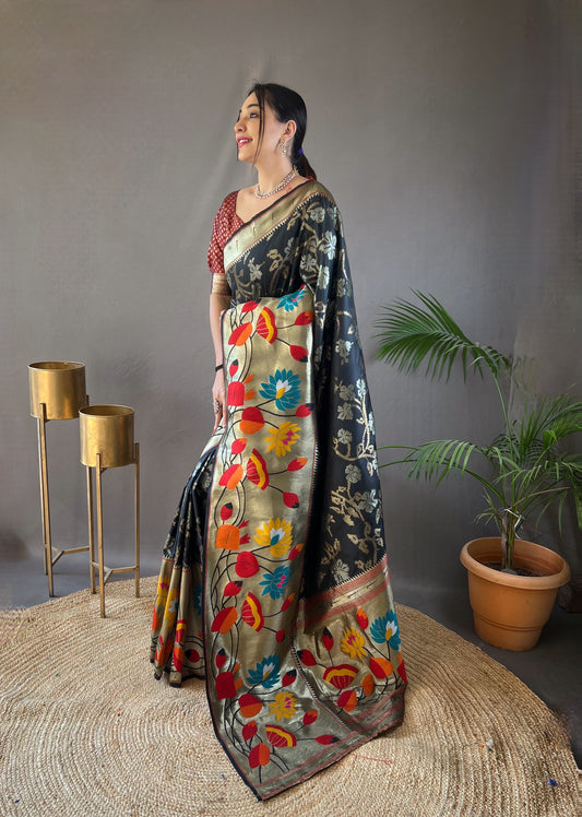 Black paithani silk saree for women with price